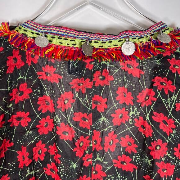 NEW! Dolly's D-Lite Custom Long Sleeve V Neck Micro Mini Dress L Floral Fringe - Picture 7 of 12